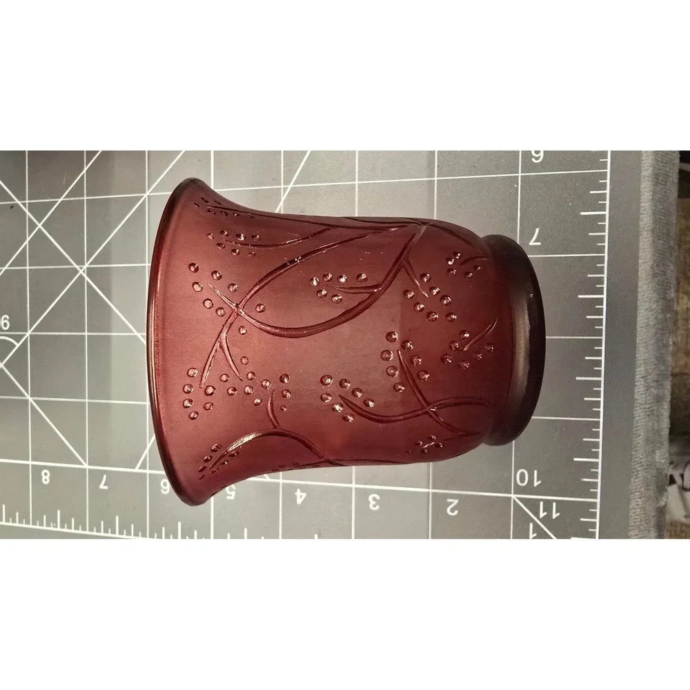 PartyLite Berry Sprig Votive Pair P8727 Frosted Burgundy Glass Candle Holders